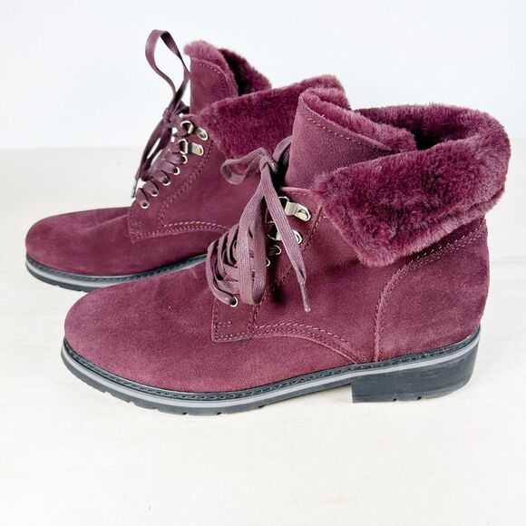 Blondo "Vedette" Waterproof Burgundy Suede Lace Up‎ Combat Boots 10 Women's - Picture 1 of 9
